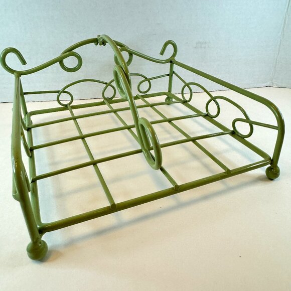 Vintage Napkin Holder Green Painted Metal Decorative Table Setting - Picture 2 of 4